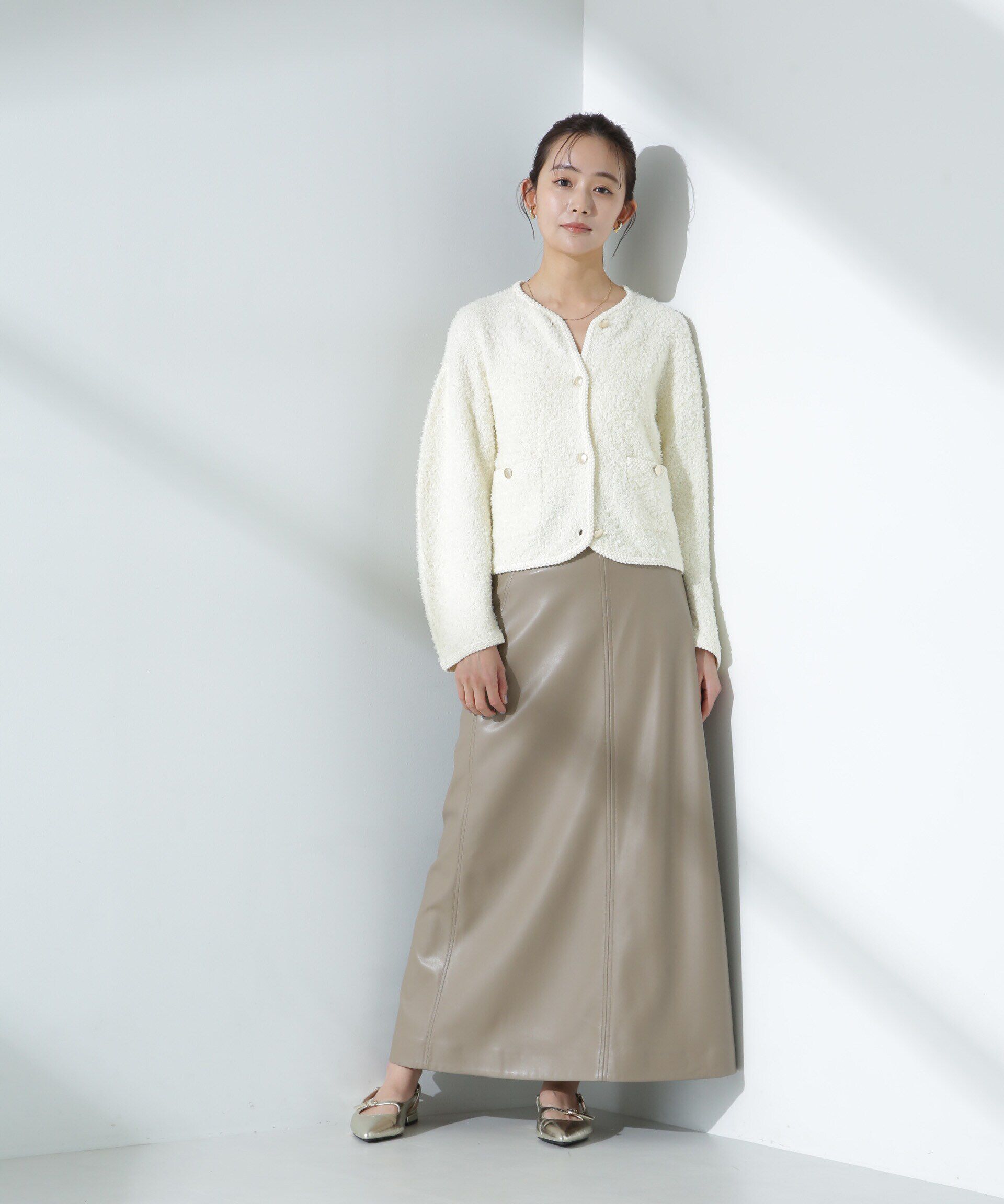 nano･universe「フェイクレザーマキシスカート」|スカート|