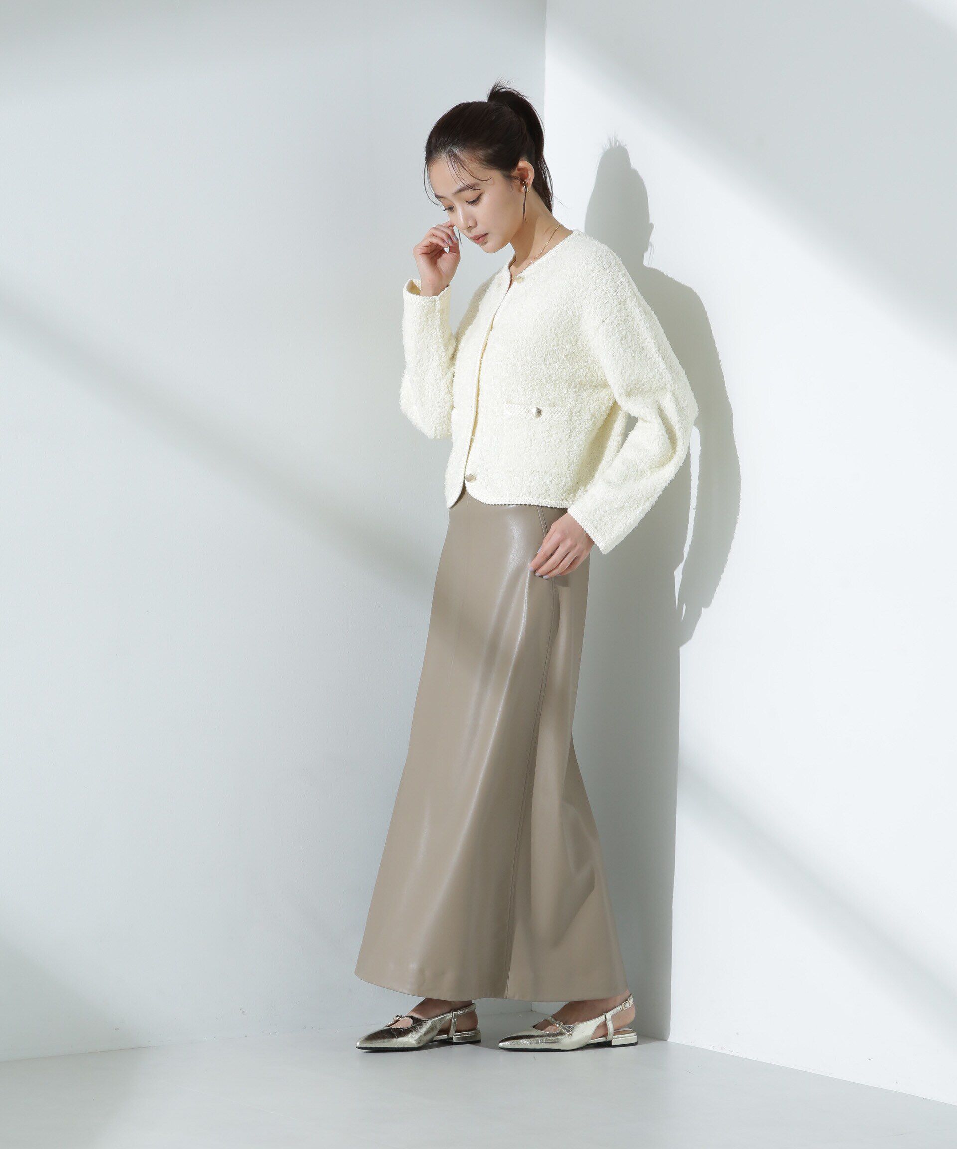 nano･universe「フェイクレザーマキシスカート」|スカート|