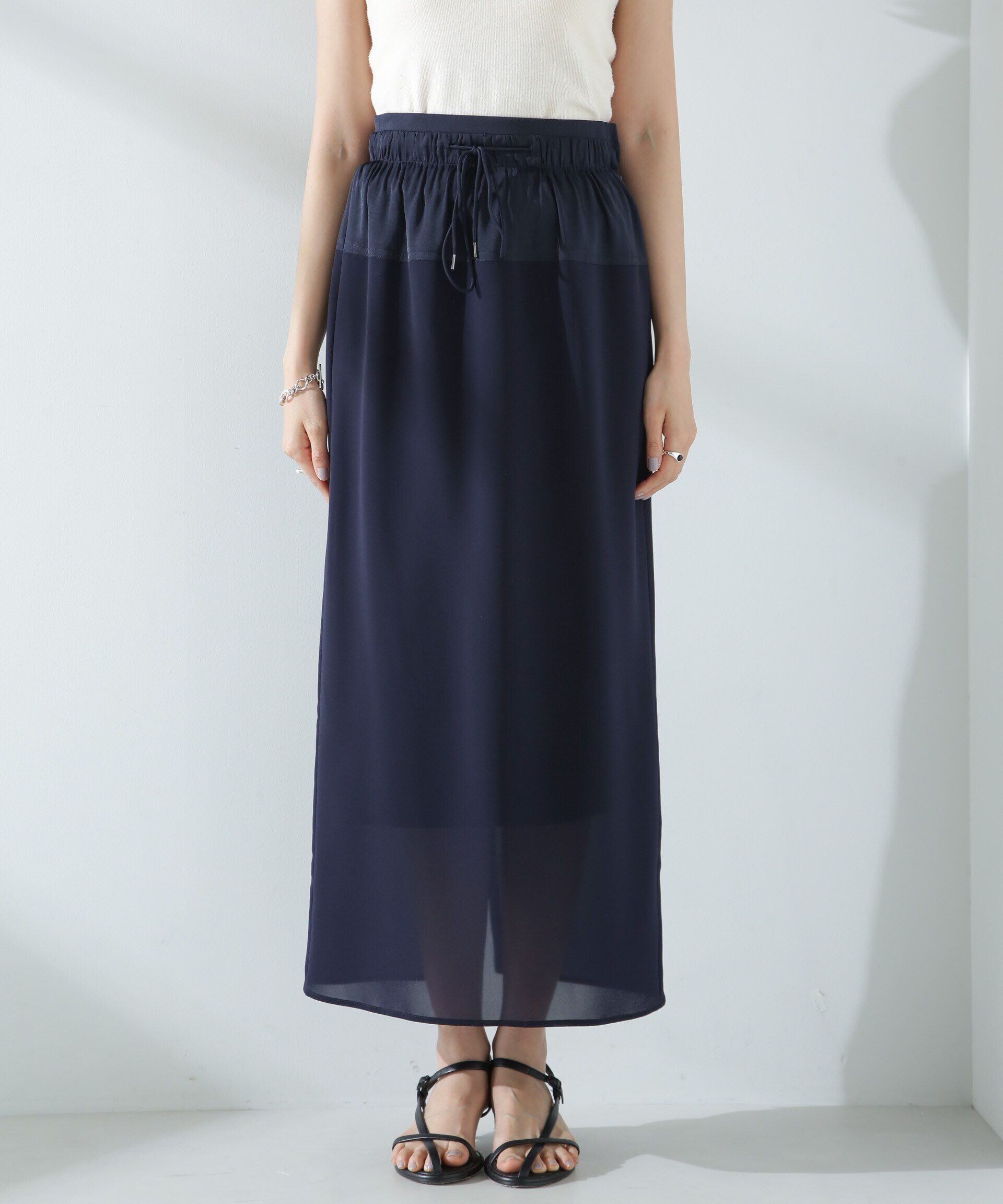 nano･universe「シアーストレッチサテン切り替えスカート」|スカート|