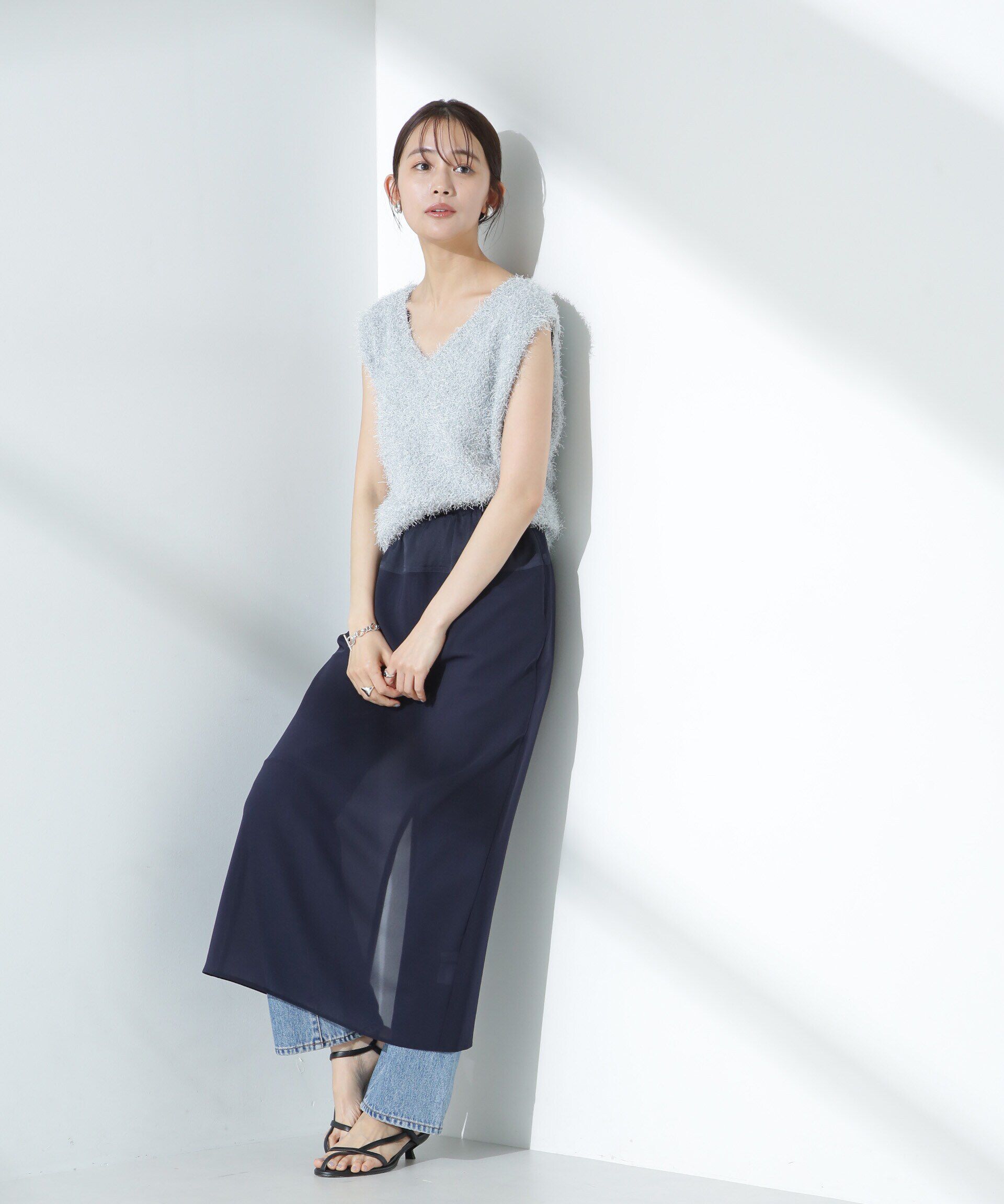 nano･universe「シアーストレッチサテン切り替えスカート」|スカート|