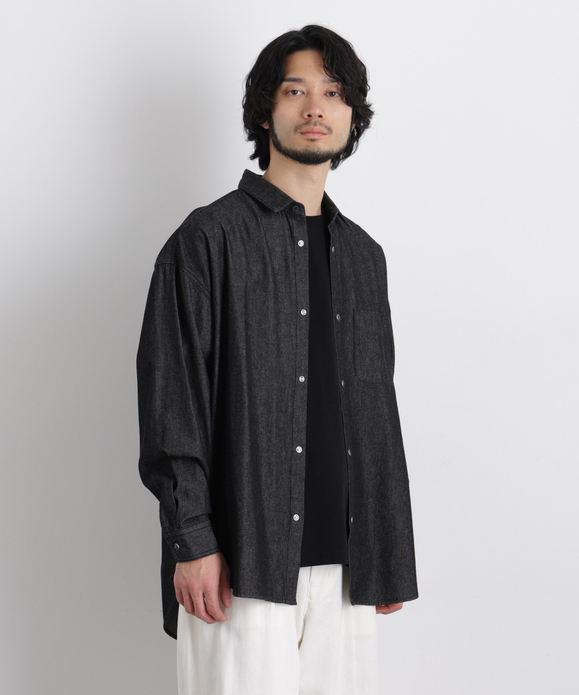 nano･universe「6.5oz リラックスデニムシャツ 長袖」|シャツ・ブラウス|ブラック