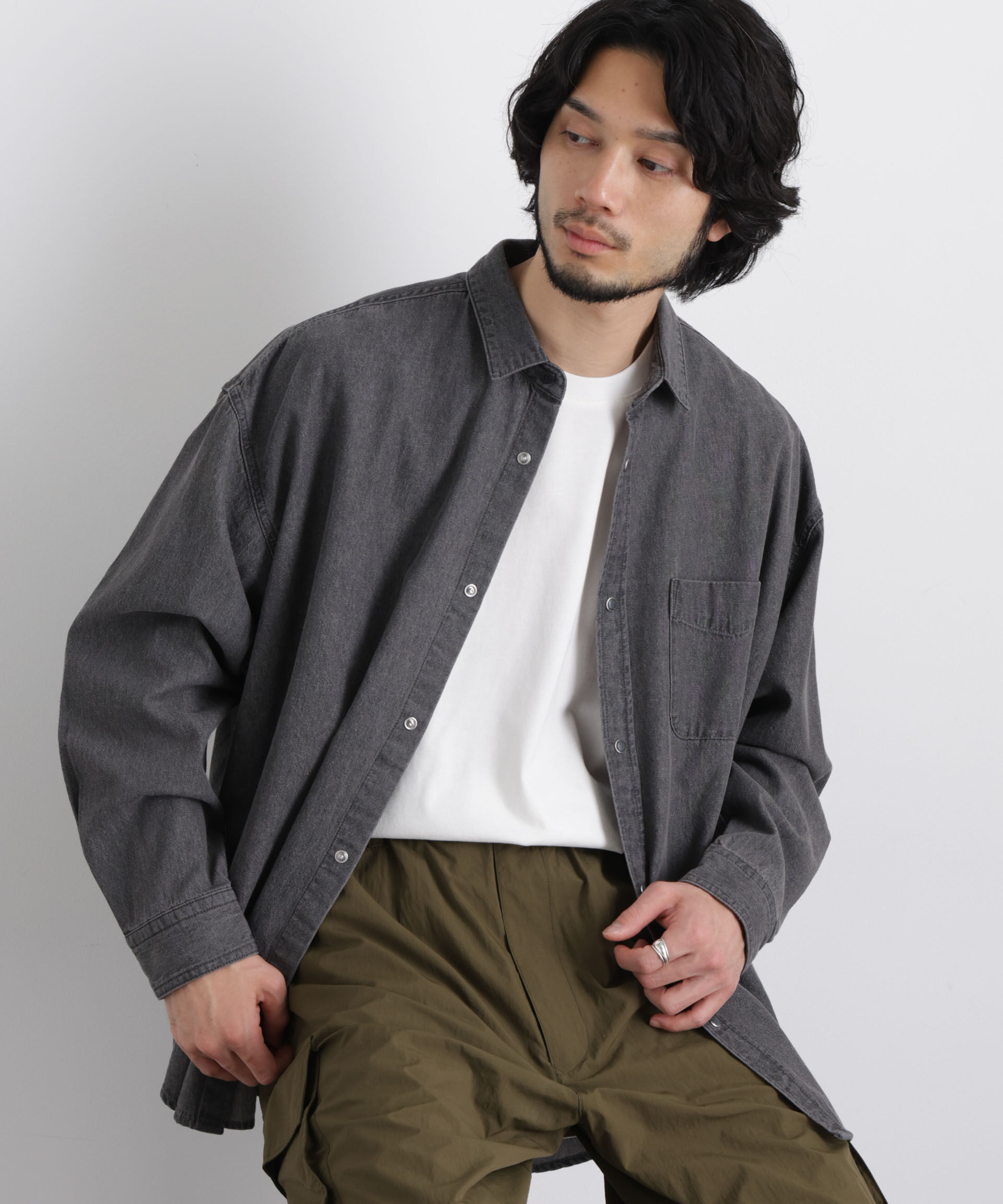 nano･universe「6.5oz リラックスデニムシャツ 長袖」|シャツ・ブラウス|グレー