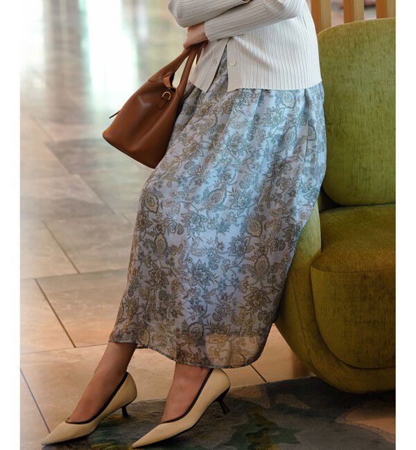 23区「Ericaキャラコ ペイズリープリント フレア スカート」|スカート|サックス系
