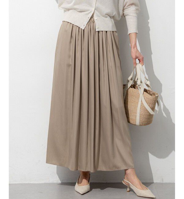 23区「シルキーサテン ギャザースカート」|スカート|ベージュ系