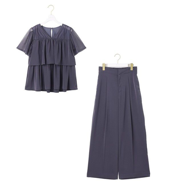 any SiS「【洗える】ティアードトップス&times;ワイドパンツSET」|スーツ|