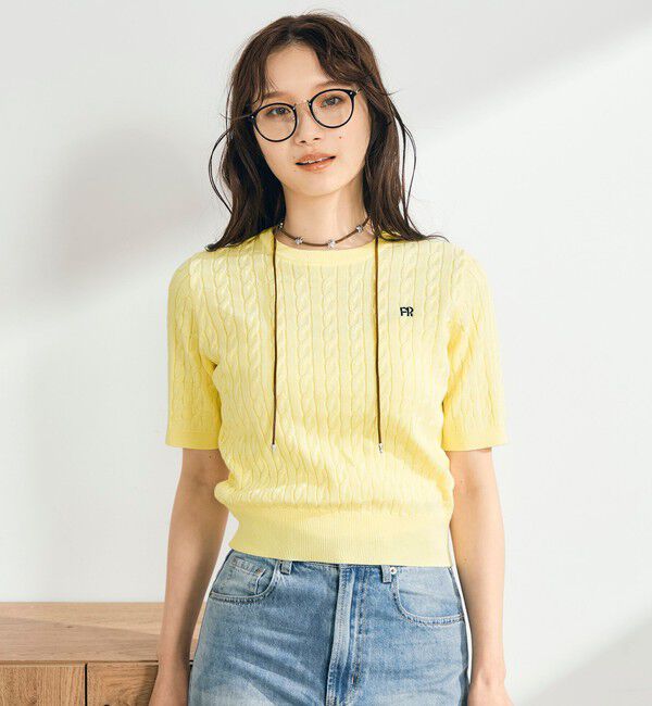 fredy emue「【WEB限定/大人気シリーズ】FR刺しゅうケーブル柄半袖プルオーバーニット」|ニット・セーター|