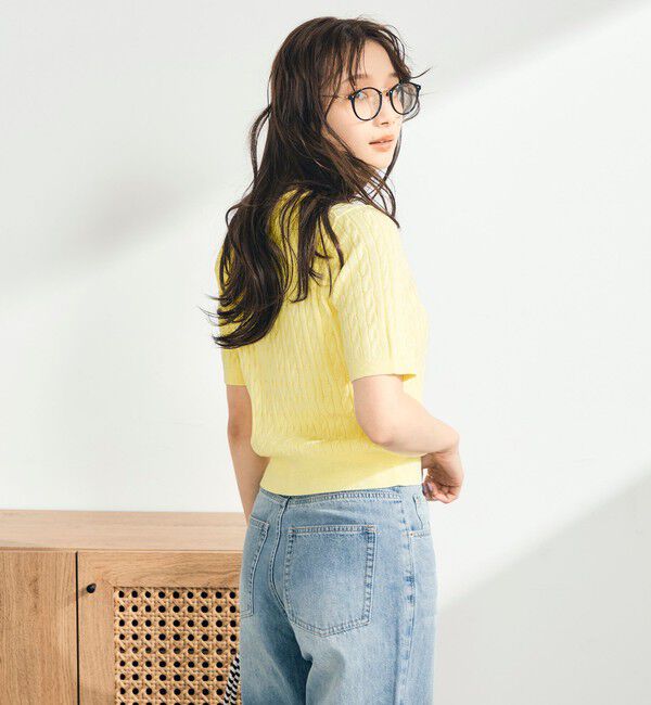 fredy emue「【WEB限定/大人気シリーズ】FR刺しゅうケーブル柄半袖プルオーバーニット」|ニット・セーター|