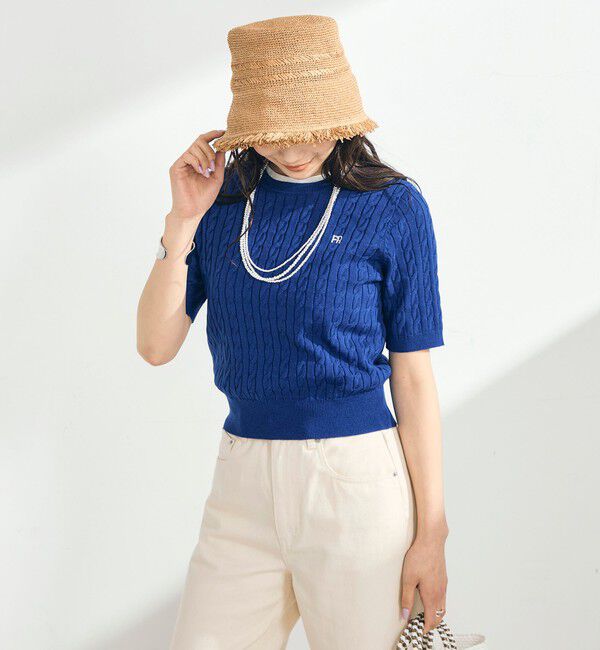 fredy emue「【WEB限定/大人気シリーズ】FR刺しゅうケーブル柄半袖プルオーバーニット」|ニット・セーター|