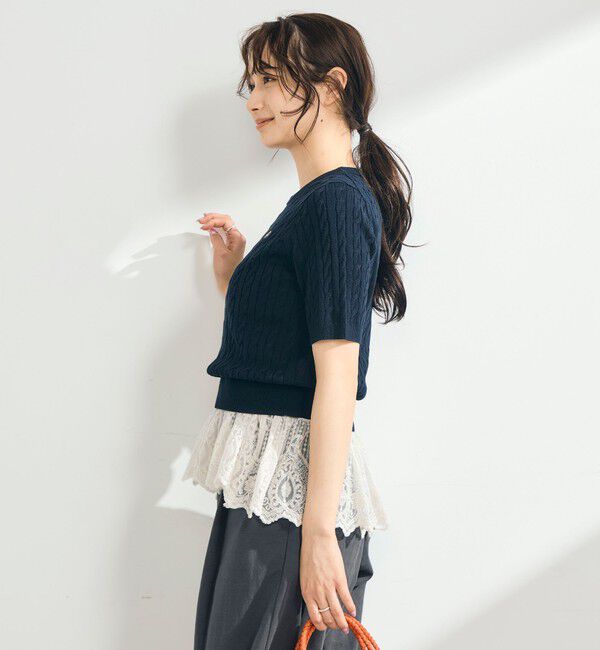 fredy emue「【WEB限定/大人気シリーズ】FR刺しゅうケーブル柄半袖プルオーバーニット」|ニット・セーター|