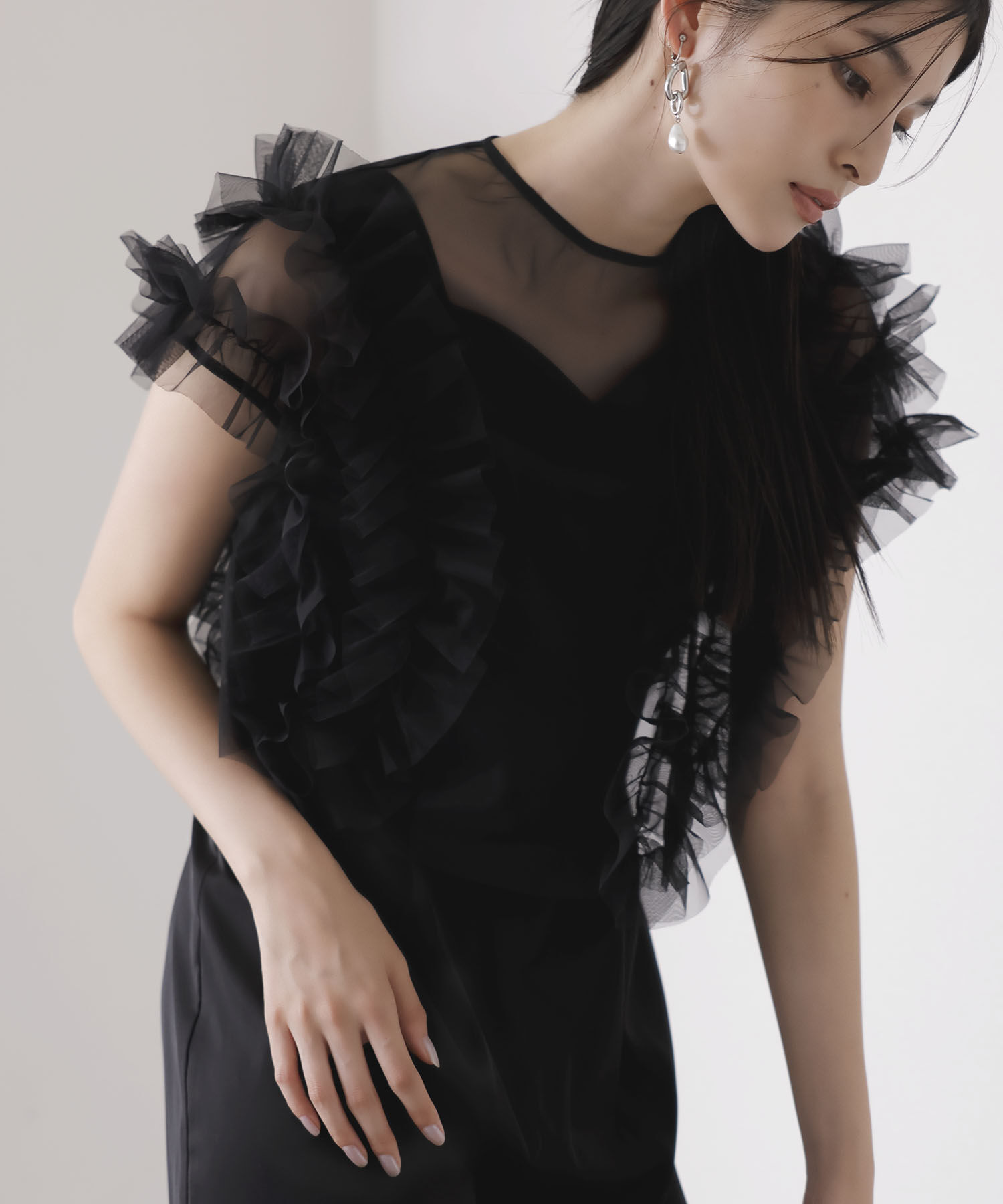 VIS「【VISDRESS】チュールフリルセットオールインワン【低身長向けサイズ有】」|オールインワン|