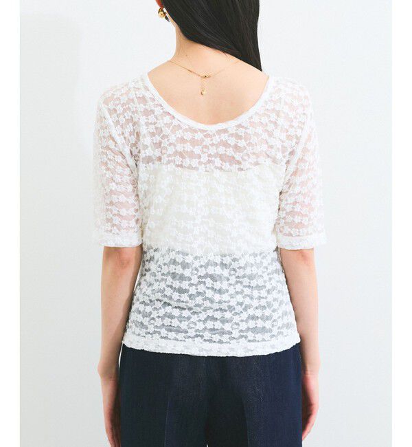 VIS「【前後2WAY】レース五分袖シアーカットプルオーバー」|Tシャツ・カットソー|