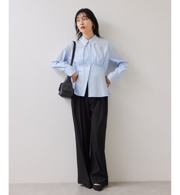 VIS「無地＆ストライプダブルカラーウエスト切り替えシャツ」|シャツ・ブラウス|