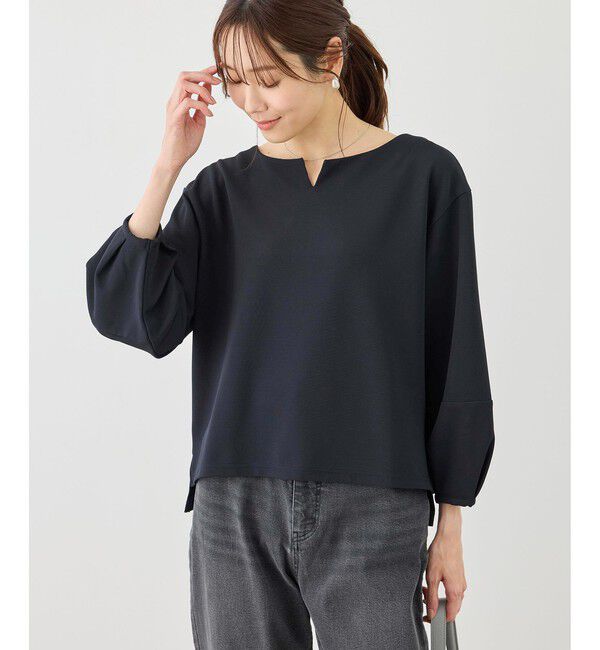 Rope&rsquo;Picnic「ランタンスリーブリップルカットトップス」|Tシャツ・カットソー|ネイビー(40)