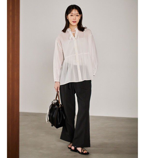 Rope&rsquo;Picnic「お着軽シャツシリーズ フリルカラーシアーペプラムブラウス/接触冷感・通気性」|シャツ・ブラウス|