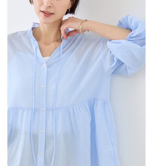 Rope&rsquo;Picnic「お着軽シャツシリーズ フリルカラーシアーペプラムブラウス/接触冷感・通気性」|シャツ・ブラウス|