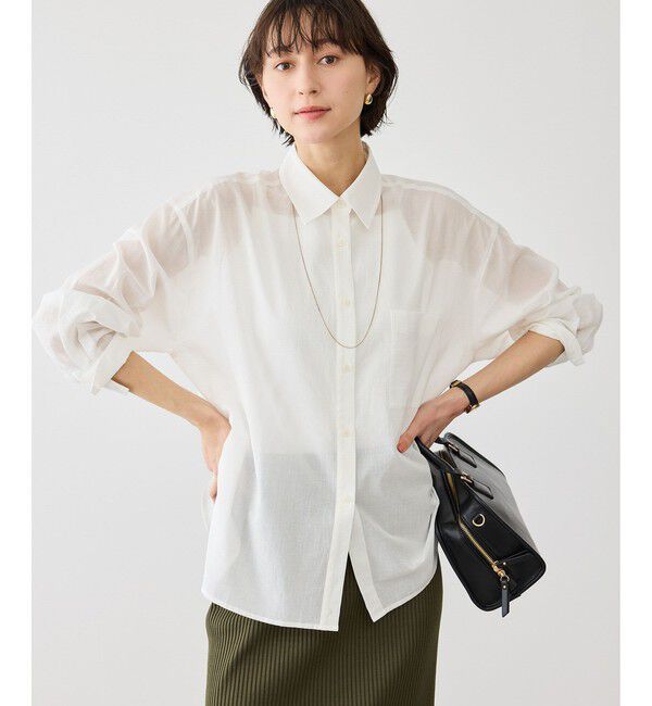 Rope&rsquo;Picnic「お着軽シャツシリーズ 無地・ストライプ 2WAYシアーブラウス/接触冷感・通気性」|シャツ・ブラウス|