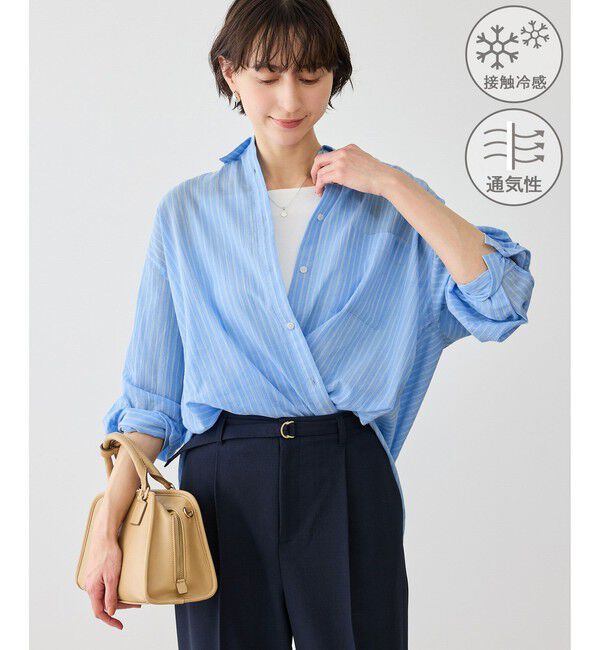 Rope&rsquo;Picnic「お着軽シャツシリーズ 無地・ストライプ 2WAYシアーブラウス/接触冷感・通気性」|シャツ・ブラウス|ブルー系(45)