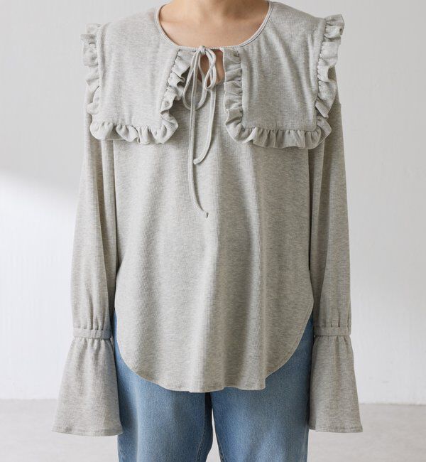  「Qanos 襟付きフリルロンT」|Tシャツ・カットソー|