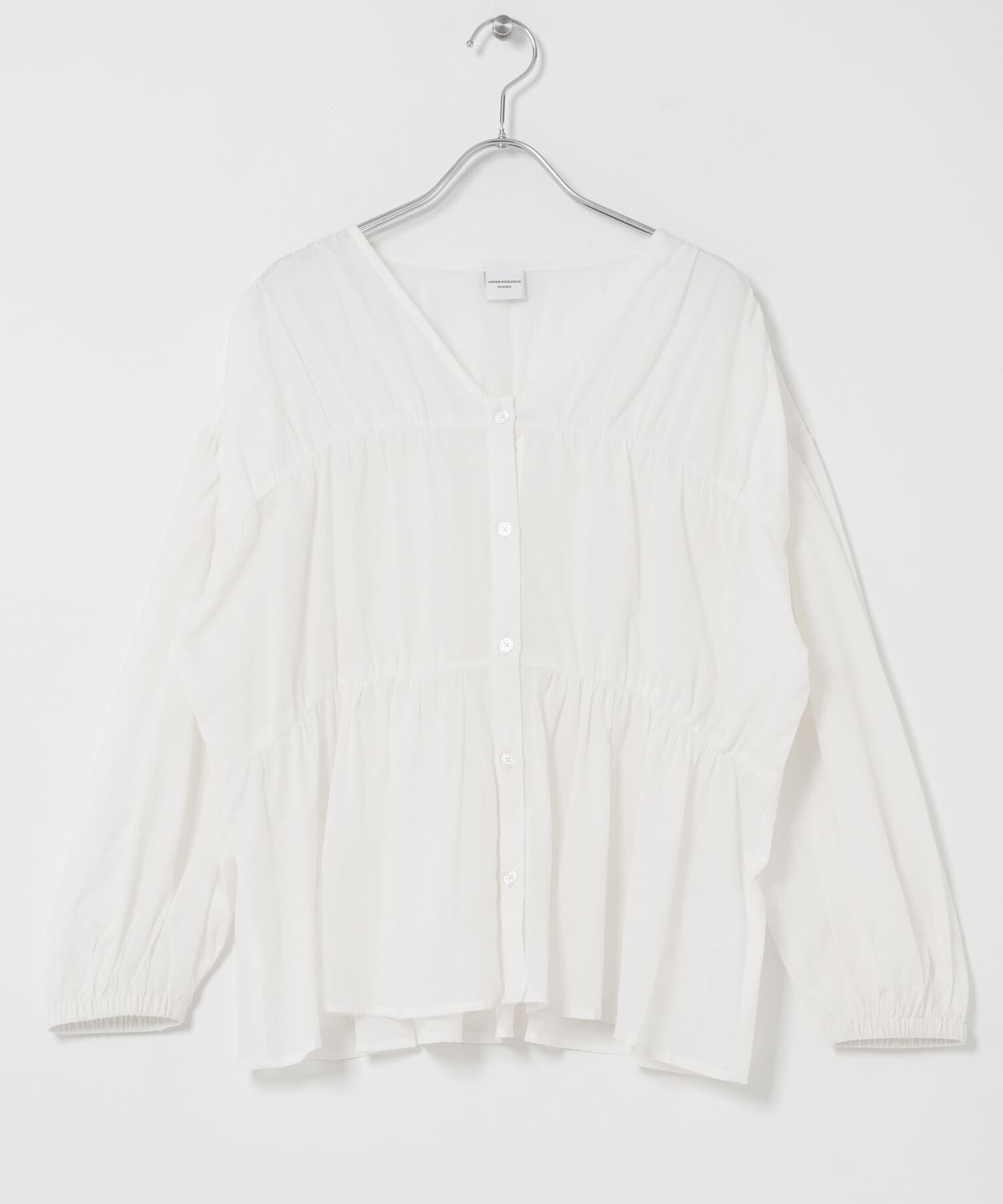 URBAN RESEARCH DOORS「『UR TECH』コットンギャザーVネックブラウス」|シャツ・ブラウス|