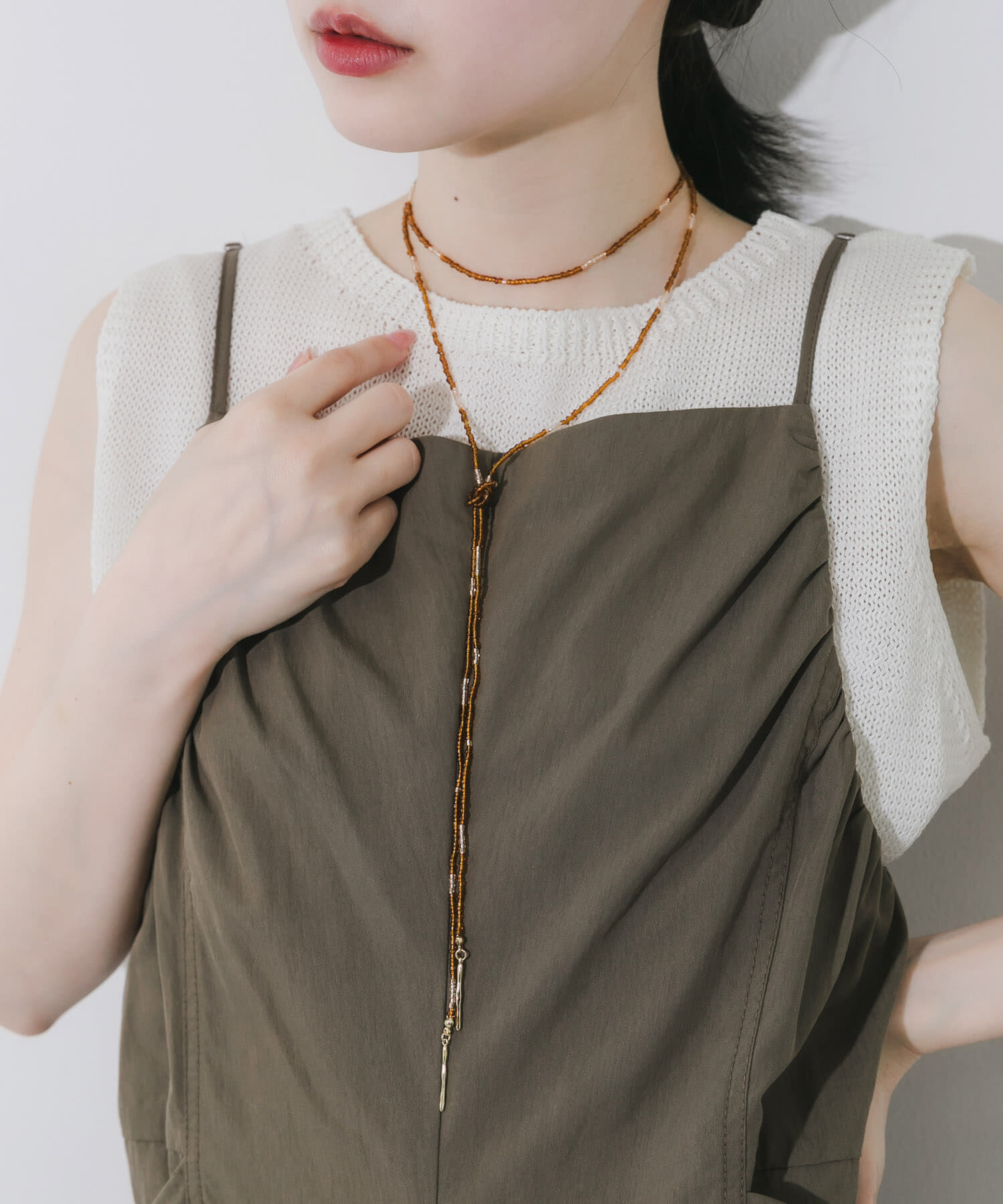 SMELLY「ビーズロングチョーカー」|ネックレス|ブラウン