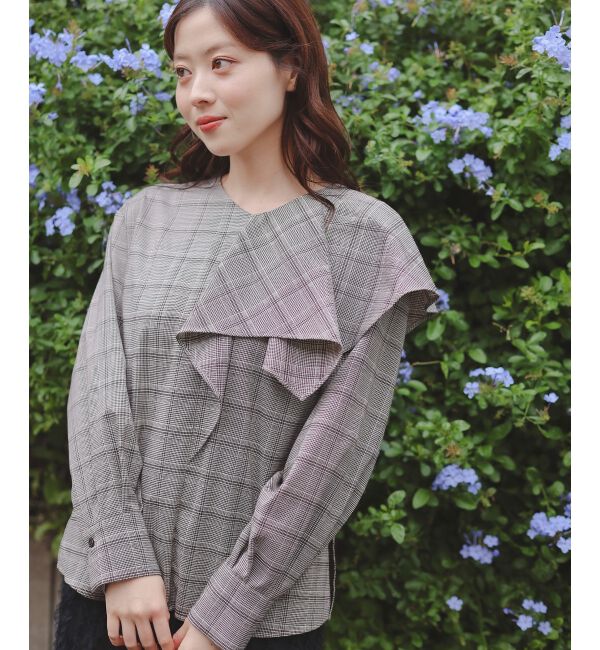  「アシメフリルケープチェックブラウス」|シャツ・ブラウス|