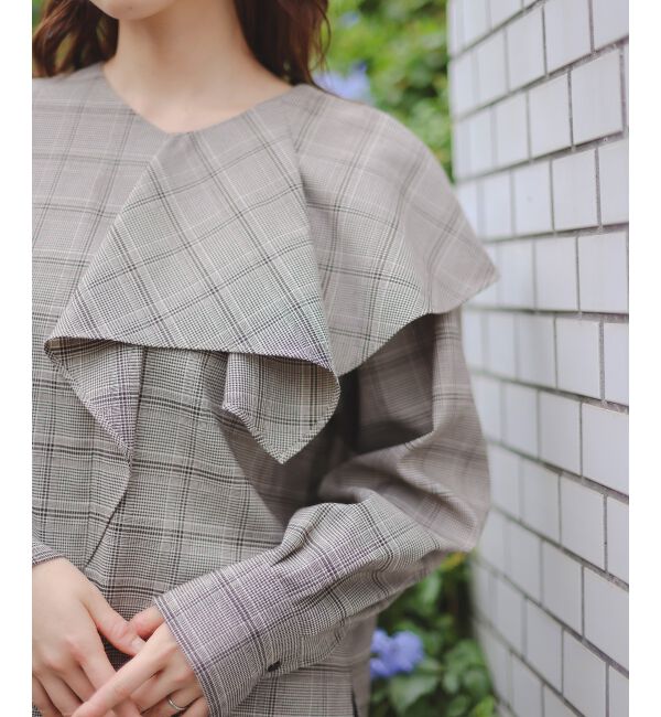  「アシメフリルケープチェックブラウス」|シャツ・ブラウス|