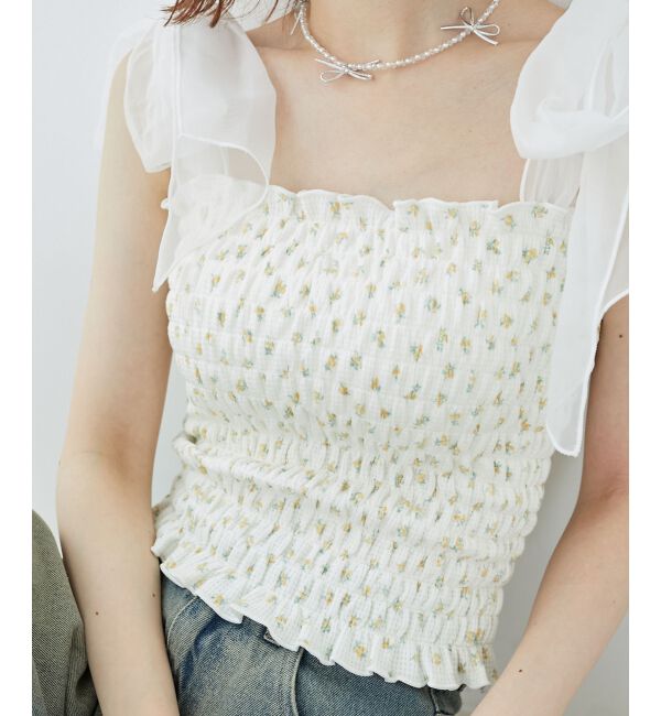 MAJESTICLEGON「カップ付肩リボンシャーリングキャミ」|キャミソール|