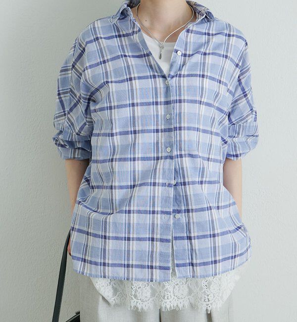  「綿麻チェックオーバーシャツブラウス」|シャツ・ブラウス|