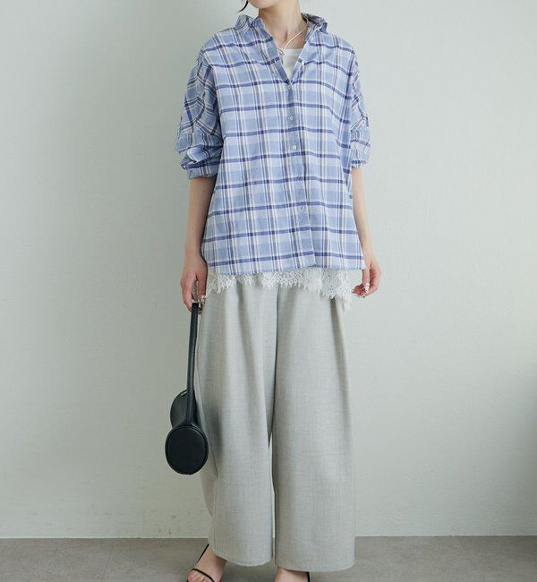  「綿麻チェックオーバーシャツブラウス」|シャツ・ブラウス|
