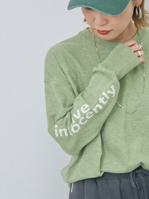 Samansa Mos2 blue「◎袖ロゴニットプルオーバー」|ニット・セーター|