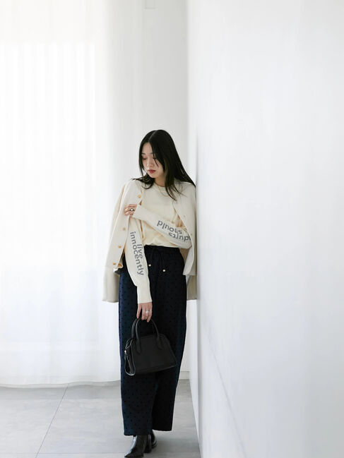 Samansa Mos2 blue「◎袖ロゴニットプルオーバー」|ニット・セーター|