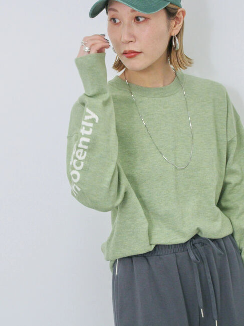 Samansa Mos2 blue「◎袖ロゴニットプルオーバー」|ニット・セーター|