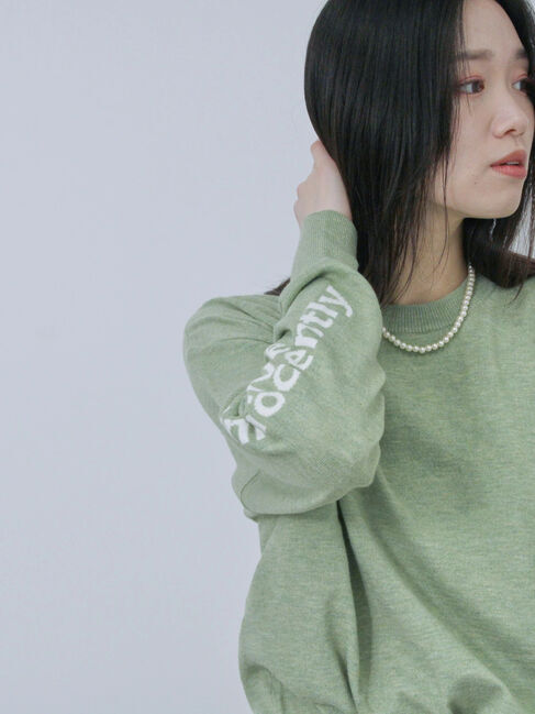 Samansa Mos2 blue「◎袖ロゴニットプルオーバー」|ニット・セーター|