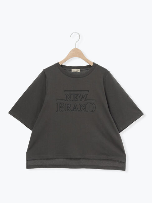 Samansa Mos2「シルケット天竺ワイドアームプリントTシャツ」|Tシャツ・カットソー|チャコールグレー