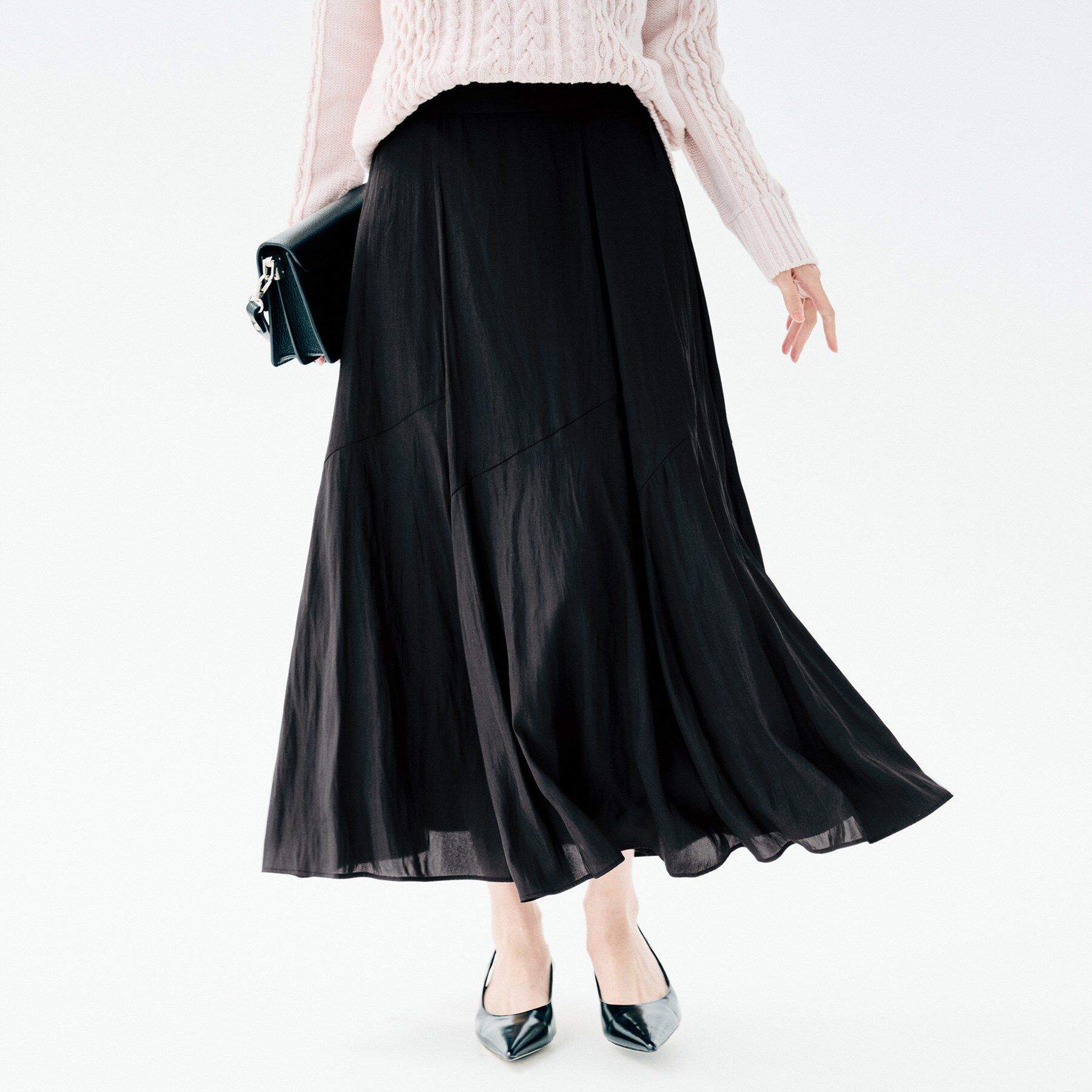 UNTITLED「【洗える/後ろウエストゴム】ロングスカート」|スカート|ブラック(019)