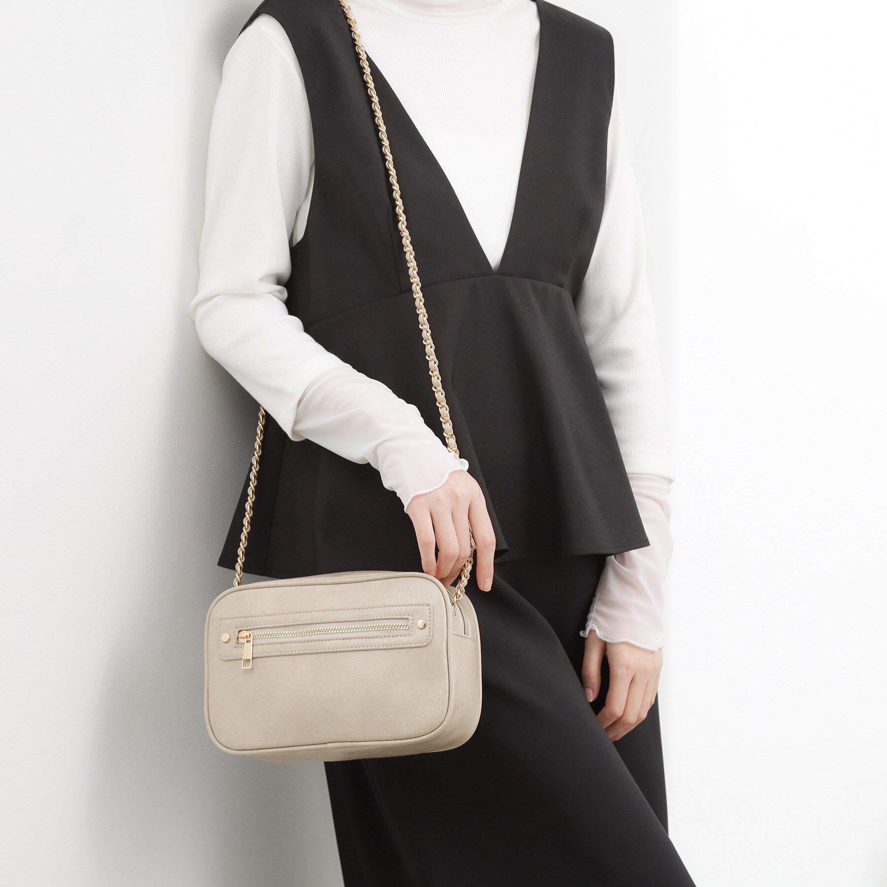 grove「スクエアZipポケチェーンショルダー」|ショルダー・メッセンジャー|グレージュ(050)