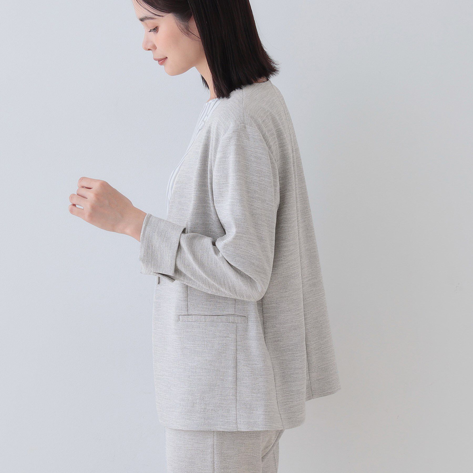 INDIVI「【こなれSETUP】リネンライクノーカラージャケット」|ノーカラージャケット|