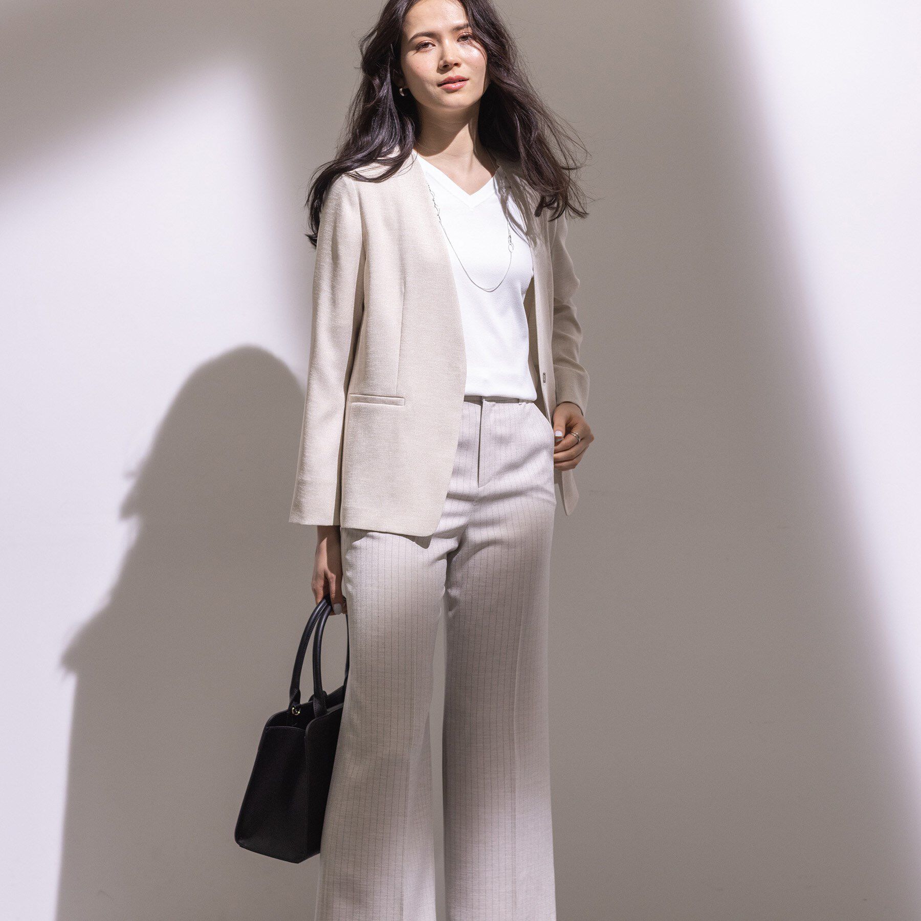 INDIVI「【こなれSETUP】リネンライクノーカラージャケット」|ノーカラージャケット|