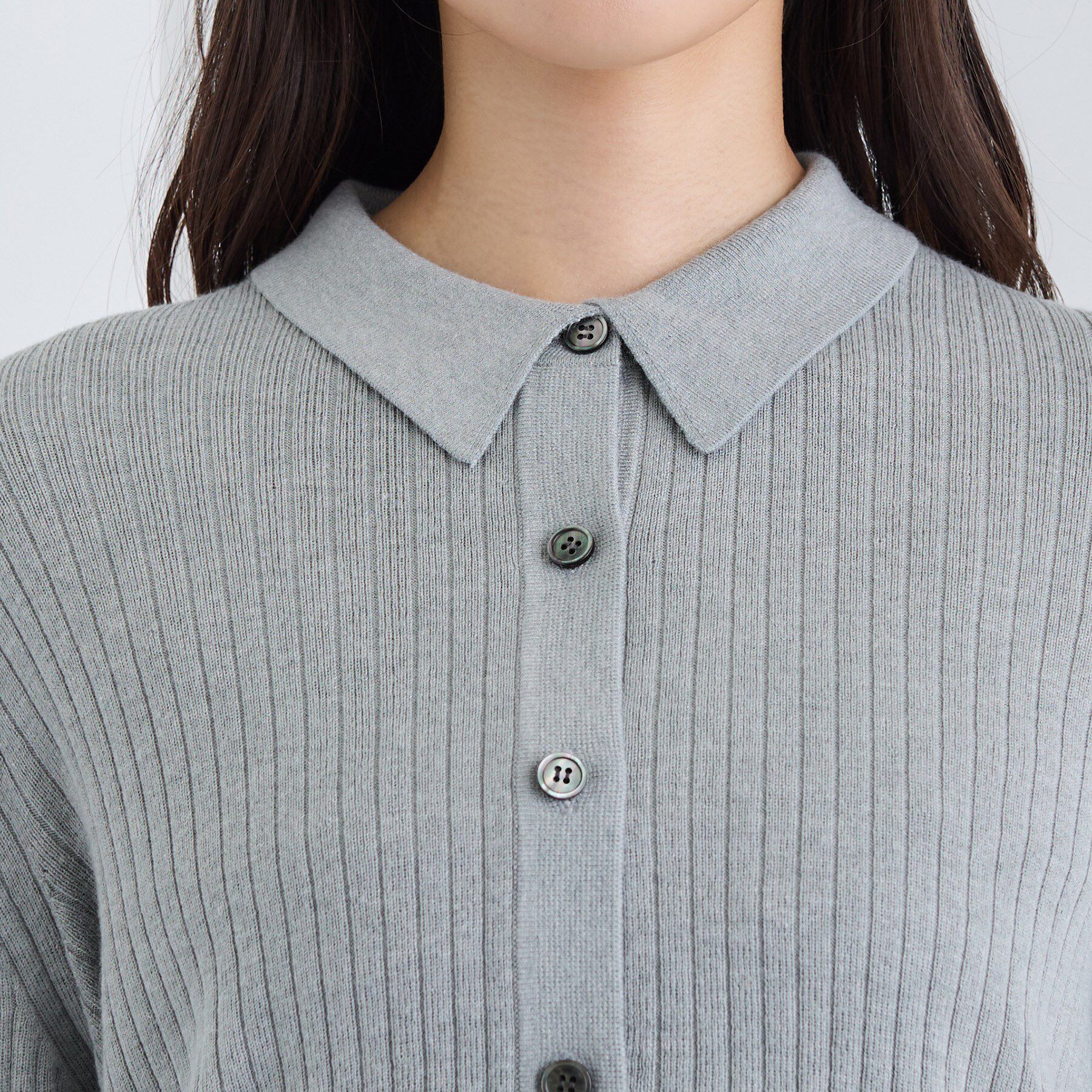 INDIVI「【トレンド】衿付きワイドリブニット」|カーディガン|