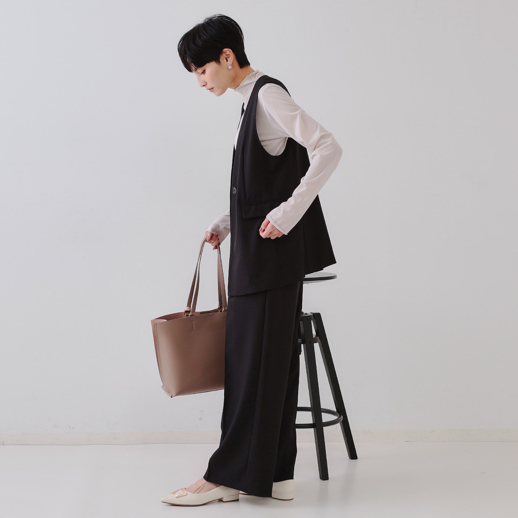 OPAQUE.CLIP「ノーカラーVネックジレ/セットアップ対応【洗濯機洗い可】」|ベスト・ジレ|