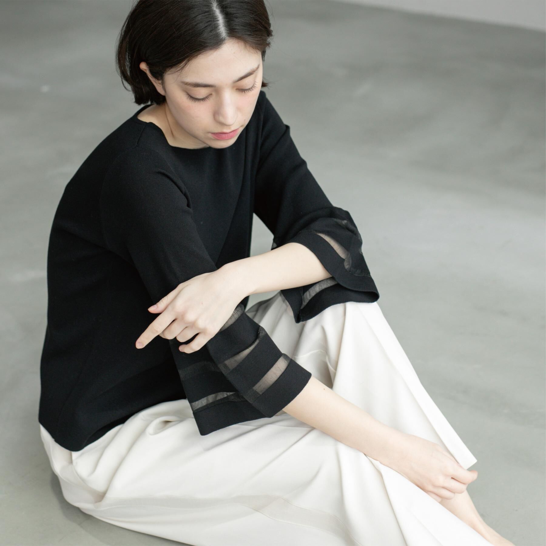 OPAQUE.CLIP「《6色展開》シアーボーダーフレアスリーブニット【洗濯機洗い可】」|ニット・セーター|