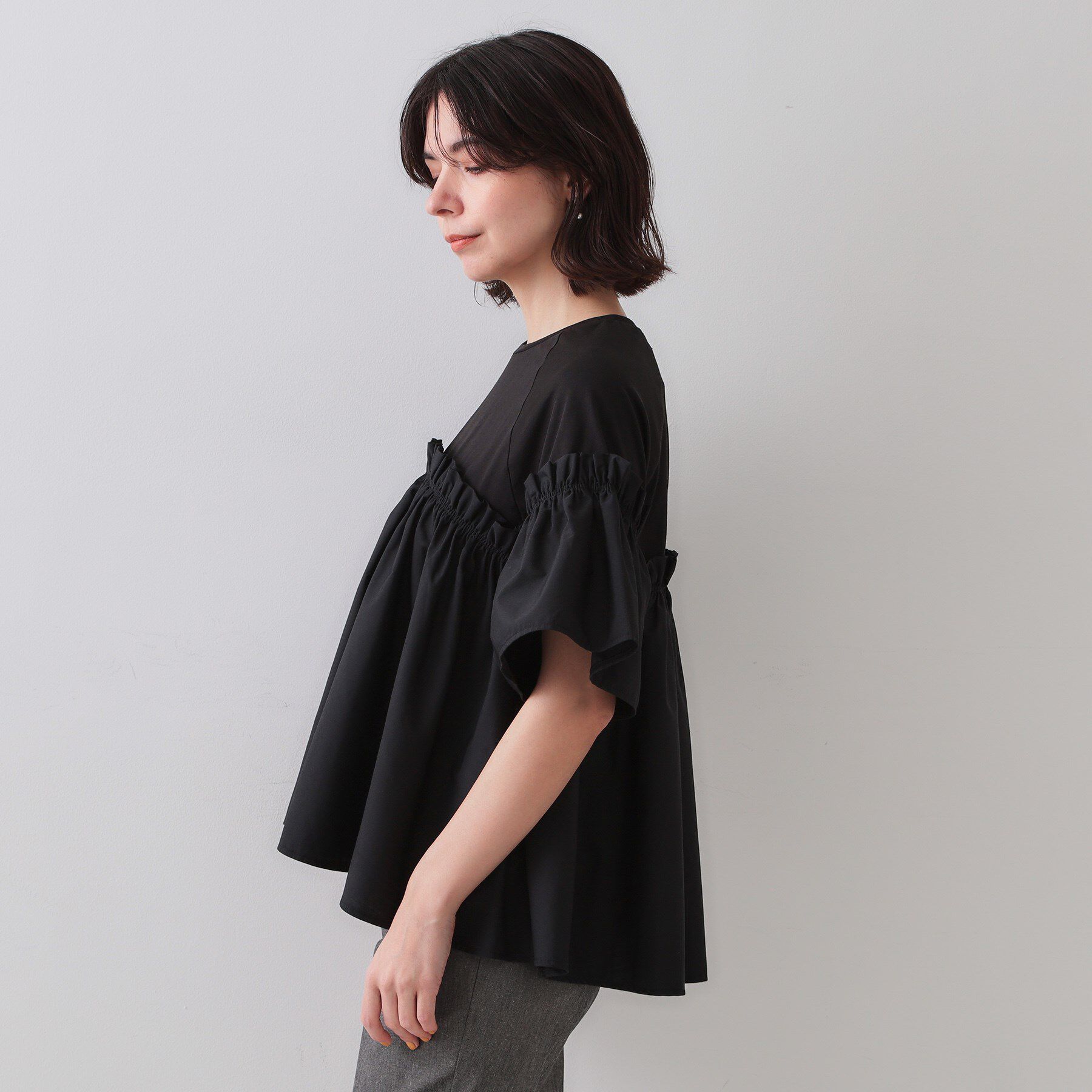 OPAQUE.CLIP「ギャザーフリルドッキングカットソー【洗濯機洗い可】」|Tシャツ・カットソー|