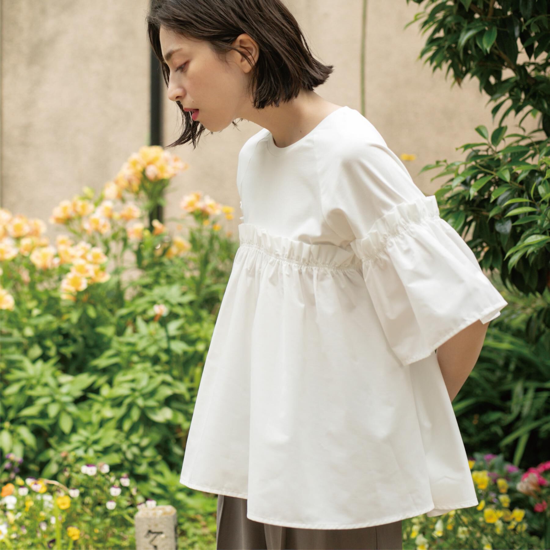 OPAQUE.CLIP「ギャザーフリルドッキングカットソー【洗濯機洗い可】」|Tシャツ・カットソー|