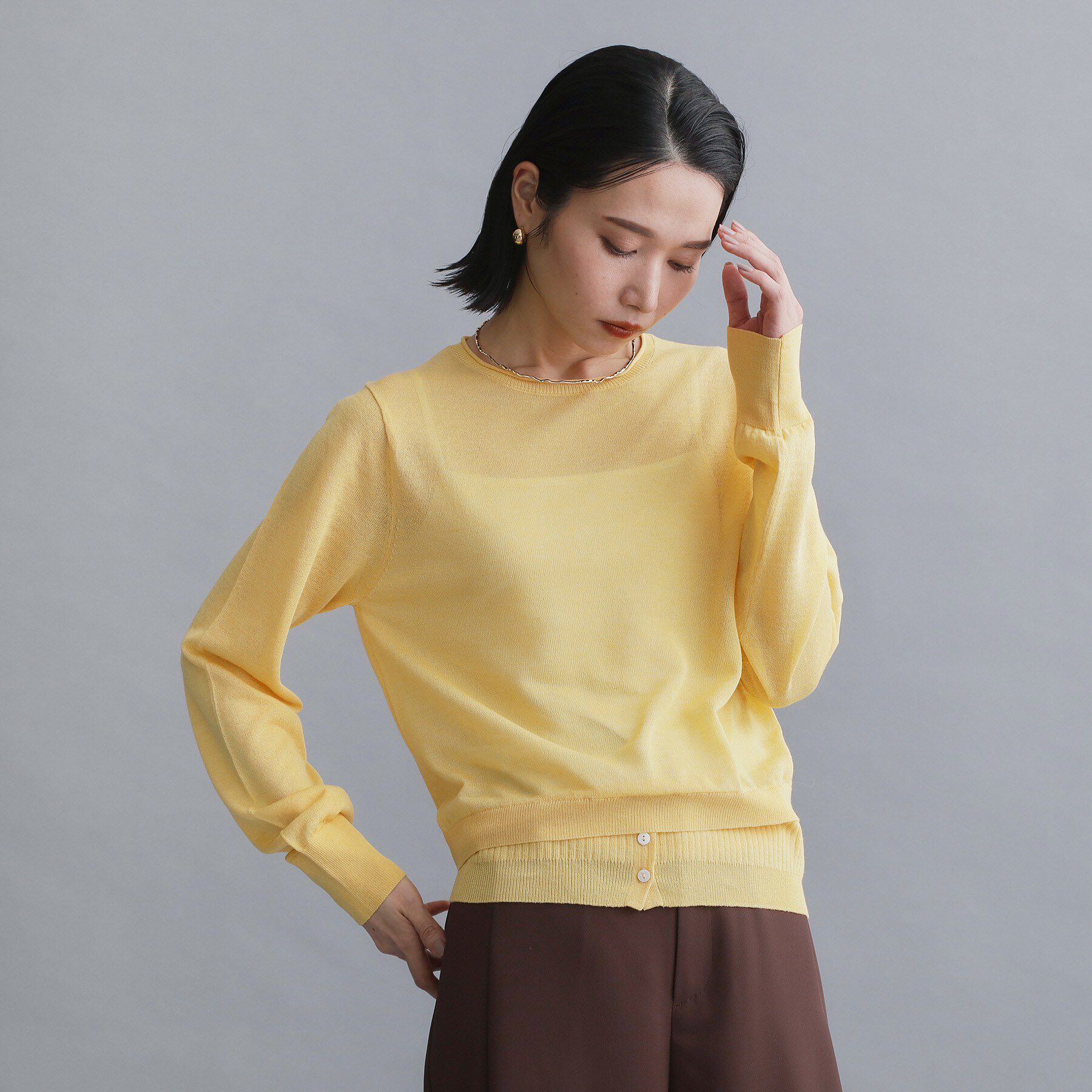 OPAQUE.CLIP「【es】シアーレイヤードニット【洗濯機OK/抗ピル】」|ニット・セーター|イエロー(032)