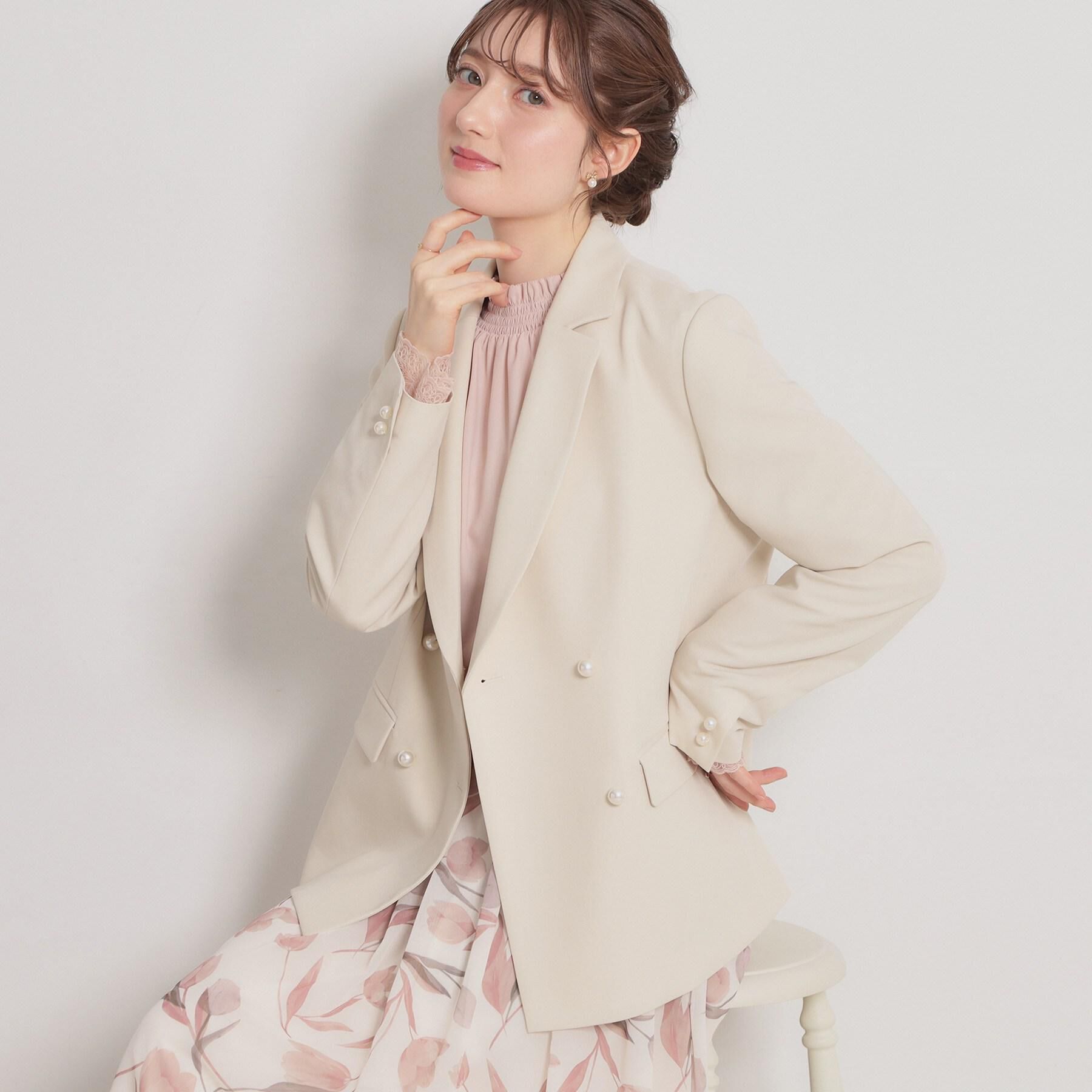 Couture broach「【洗える・通勤】パール調ボタン テーラードジャケット」|テーラードジャケット|