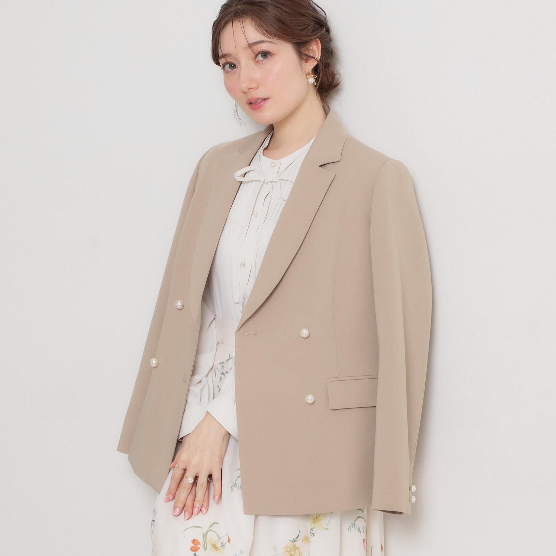 Couture broach「【洗える・通勤】パール調ボタン テーラードジャケット」|テーラードジャケット|