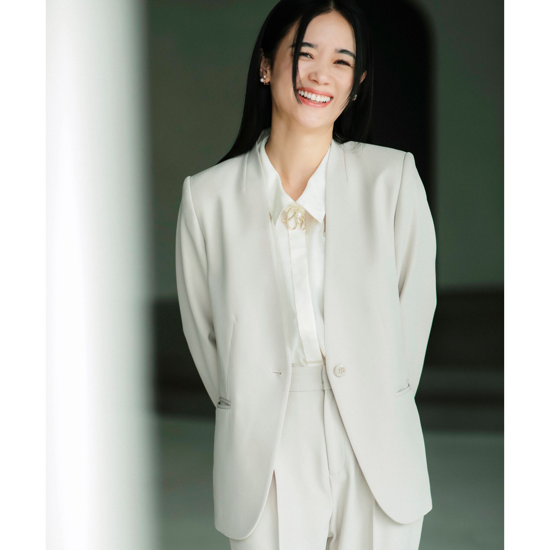 THE SHOP TK「【汚れ防止／シワになりにくい／セレモニー／通勤】ダブルクロスノーカラージャケット／洗える／サスティナ」|ノーカラージャケット|