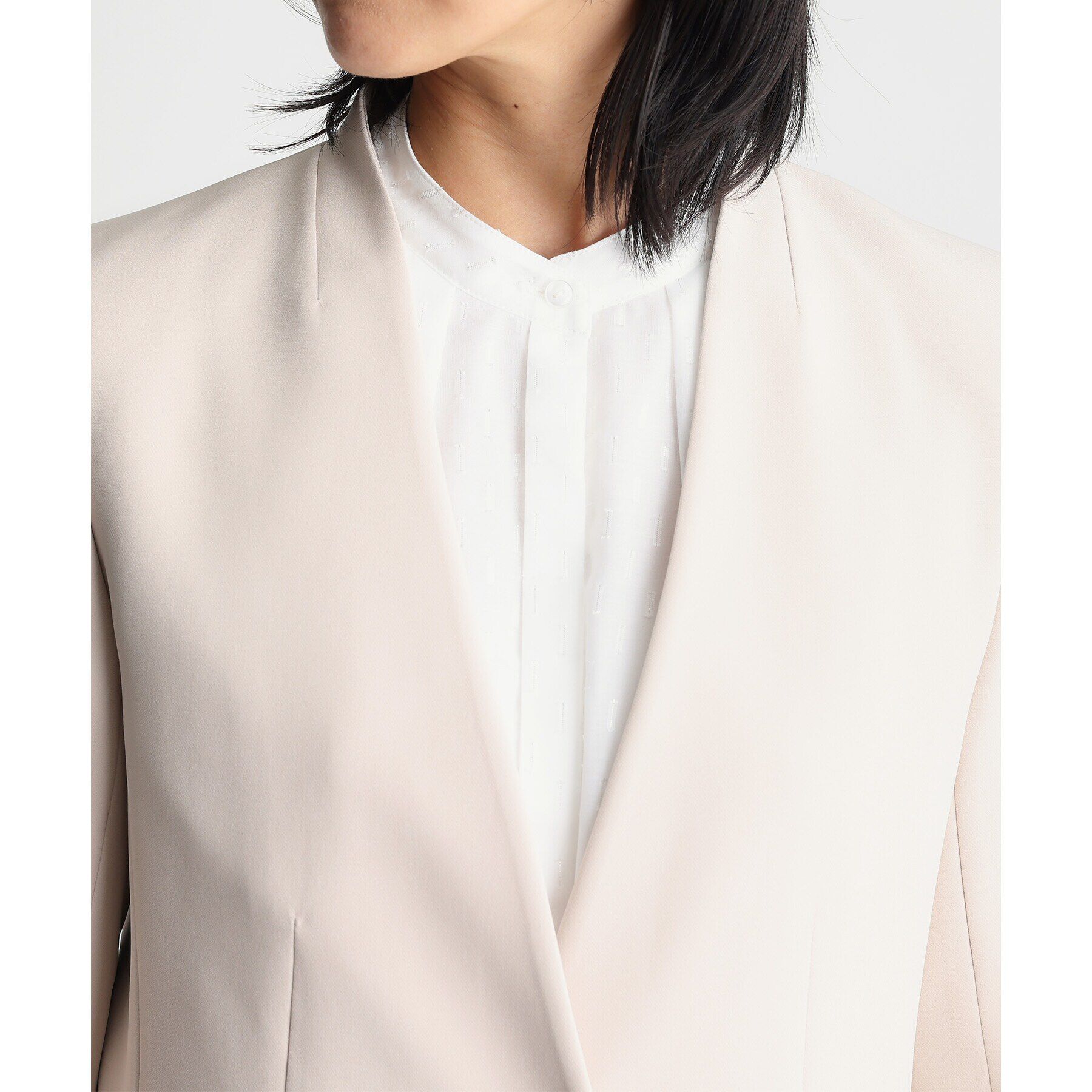 THE SHOP TK「【汚れ防止／シワになりにくい／セレモニー／通勤】ダブルクロスノーカラージャケット／洗える／サスティナ」|ノーカラージャケット|