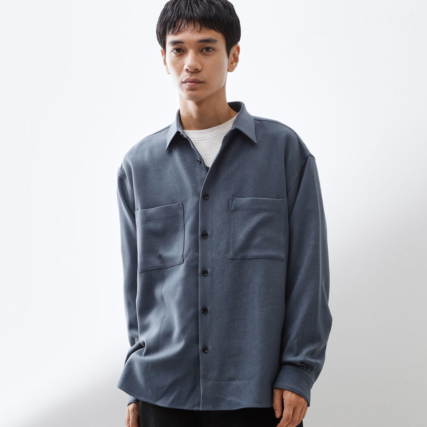 THE SHOP TK「【大人のきれいめカジュアルに】ウールライク長袖シャツ 洗濯機OK」|シャツ・ブラウス|ブルーグリーン(09