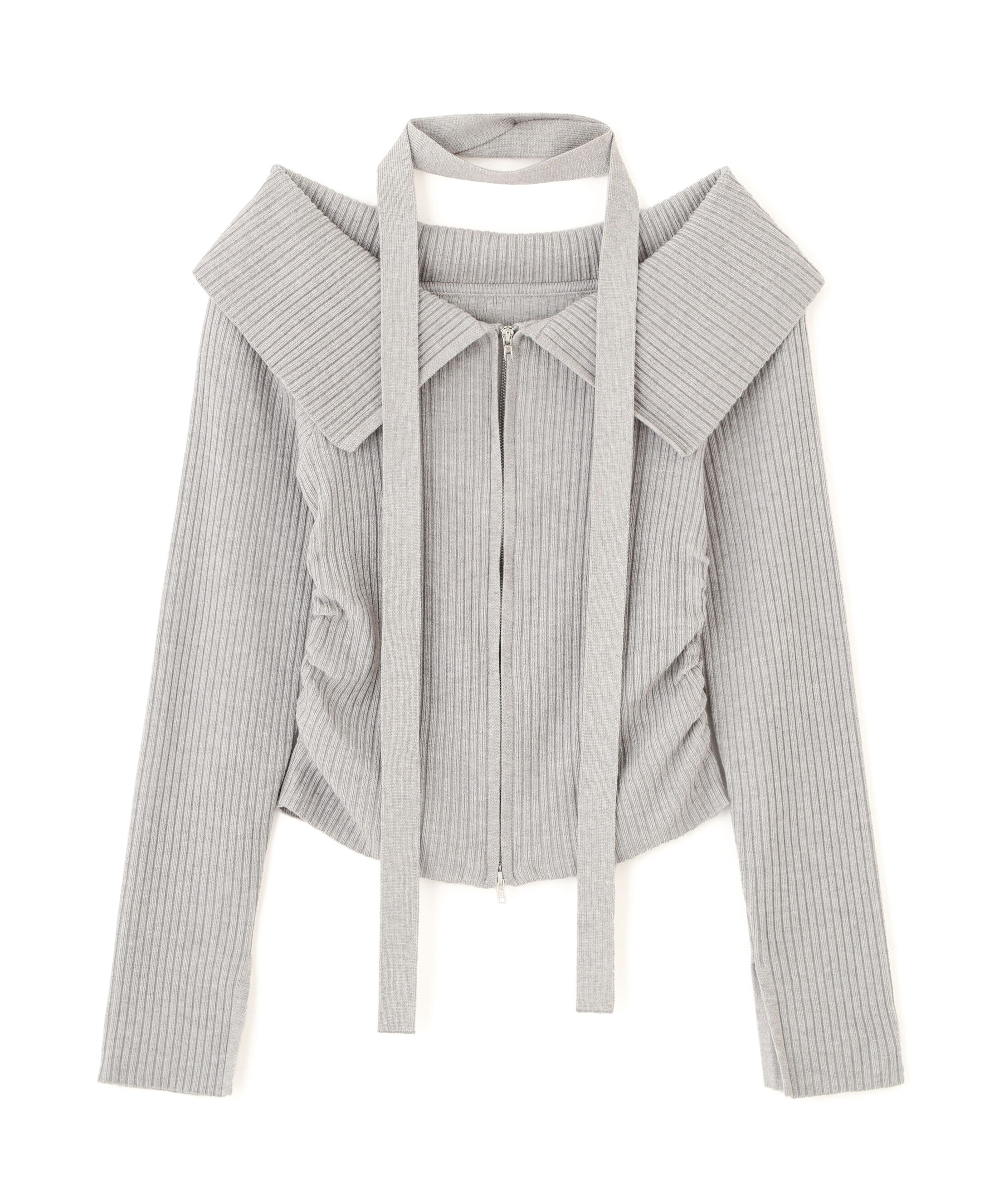  「フロントジップリブ衿オフショルニット」|ニット・セーター|